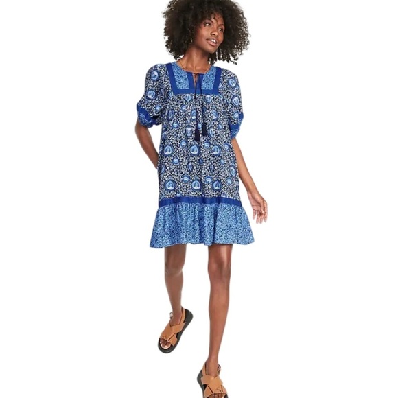 Old Navy Floral Puff-Sleeve Mini Swing Dress | Blue Blossoms | Size Large NWT - Picture 3 of 13